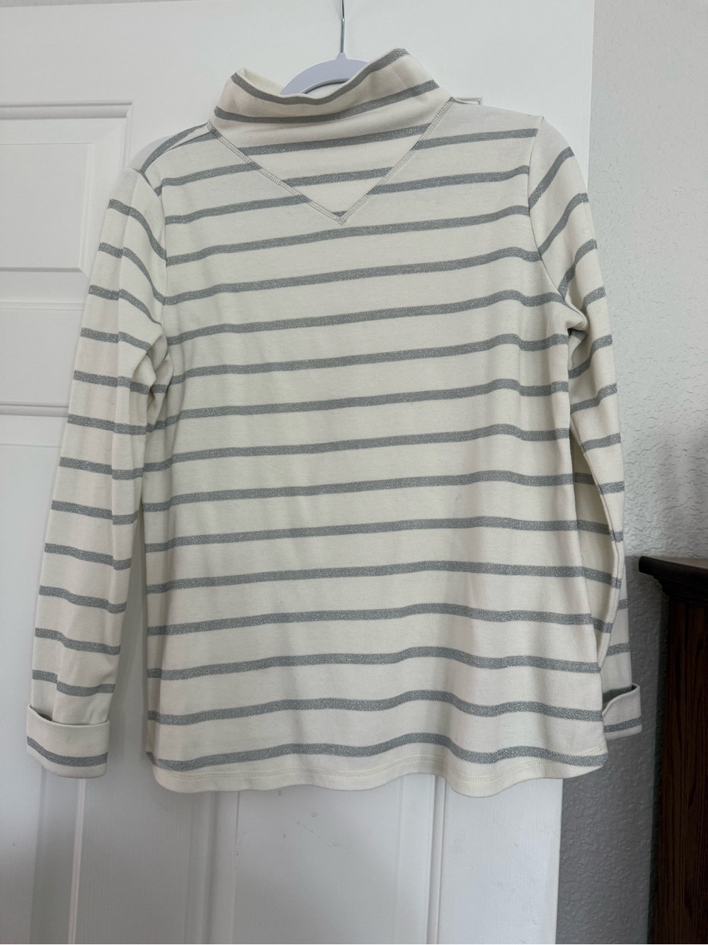 Talbots Cream and Gray Striped Long Sleeve Turtleneck Tee